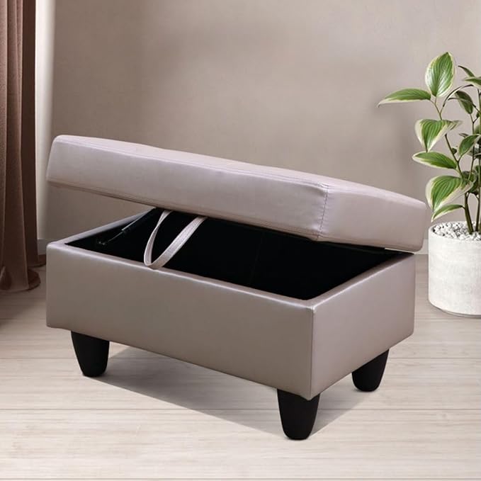 Latte L-Shaped 3-Piece Faux Leather Sofa with Storage Ottoman Set Sectional Couch Sofa Set for Living Room Office Small Space