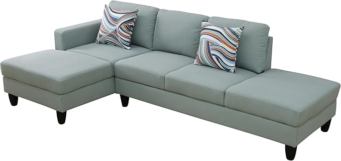 L Shape 2-Piece Home Modular Sectional Sofa Comfy Cozy Corner Sofas Small Fabric Couch with Pillow for Modern Living Room/Bedroom/Office/Apartment Pale Green Calico
