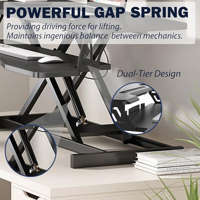 Standing Desk Converter 32 Inch Height Adjustable Sit-Stand Workstation Dual Monitor Riser with Wide Keyboard Tray - Office &amp Home Use Black (Black)