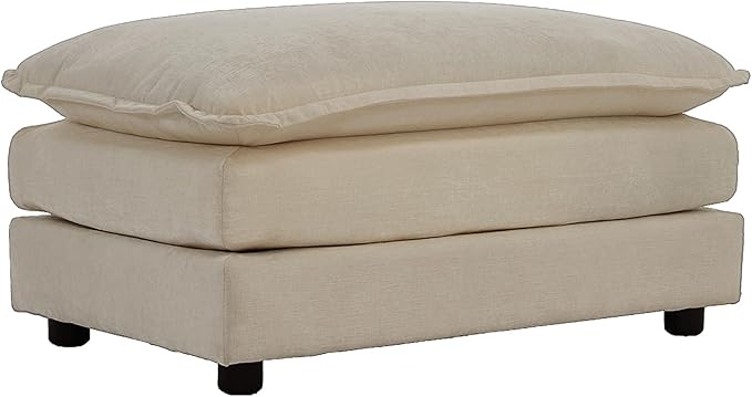 Soft Chenille Ottoman Footrest for Sectional Sofa - Comfortable Upholstered Seat Cushion Light Coffee