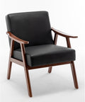 Mid Century Modern Accent Chair with Solid Wood Frame Armchairs with Faux Leather for Bedroom Reading Room Living Room and Lounge Black
