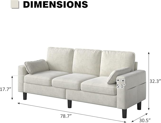 Kinfant Accent Living Room Chair - Modern Upholstered Armchair Reading Side Chair Single Sofa for Bedroom Apartment Studio Office Waiting Room (White 3-Seater)