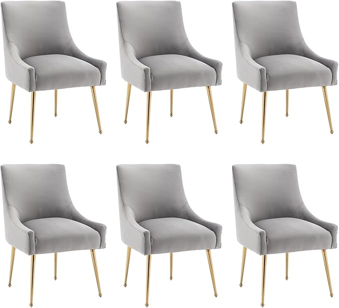 Dining Chairs Set of 6 Modern Velvet Dining Room Chairs with Gold Legs Upholstered Accent Chairs for Living Room/Restaurant/Study Room(Grey)