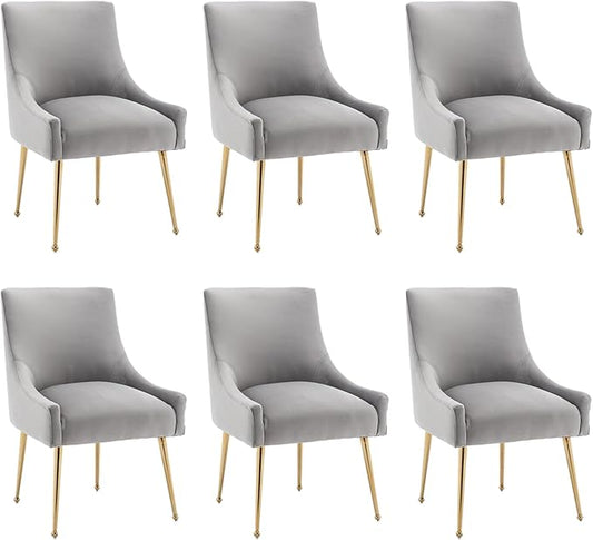 Dining Chairs Set of 6 Modern Velvet Dining Room Chairs with Gold Legs Upholstered Accent Chairs for Living Room/Restaurant/Study Room(Grey)