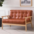 NIUYAO Sofa Couch with Comfy Armrest Upholstered Tufted Back Small Loveseat Sofa Modern Classic Faux Leather Couch for Living Room Bedroom Apartment Office -Red Brown 45 L x 26 W x 28 H