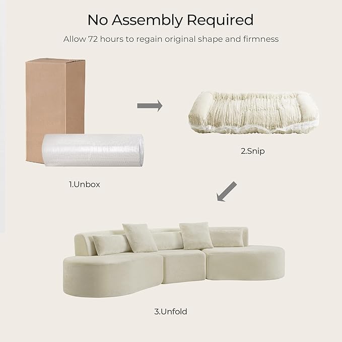 CHITA Curved Sectional Sofa with Lumbar Pillows Modular Cloud Boneless Couch with 2 Throw Pillows Modern Comfy Chenille Loveseat for Living Room Bedroom Office No Assembly Required Pearl Gray