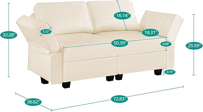 Naomi Home Sarah Modular Loveseat Sofa Couch with Storage Seats Air Leather 2 Seater Love Seats for Small Spaces Beige