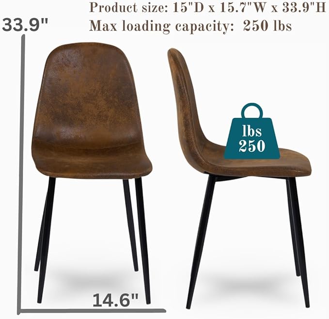 FurnitureR Set of 4 Armless Suede Accent Chairs Mid Century Modern Chairs with Black Metal Legs for Living Room Lounge Bedroom Suede Brown