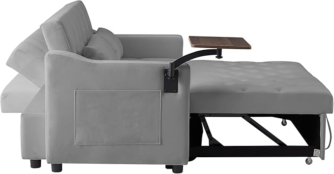 3-in-1 Convertible Sleeper Sofa Bed Pullout Couch with 360° Swivel Side Table Modern Chenille Fabric Easy to Assemble Folding Loveseat Sofa Bed for Living Room &amp Guest Room