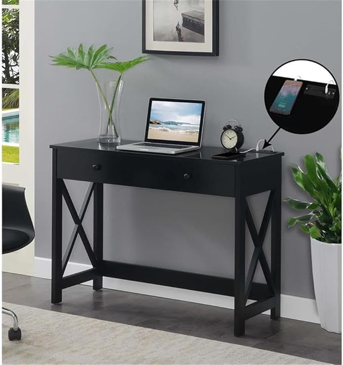 Convenience Concepts Oxford Desk with Charging Station 42 Black