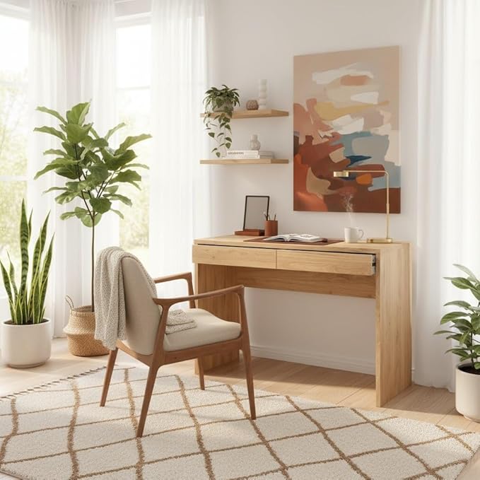 Brown Home Office Desk with 2 Drawers Elegant Computer Desk and Study Table Ideal for Bedroom Office or Work from Home Setup