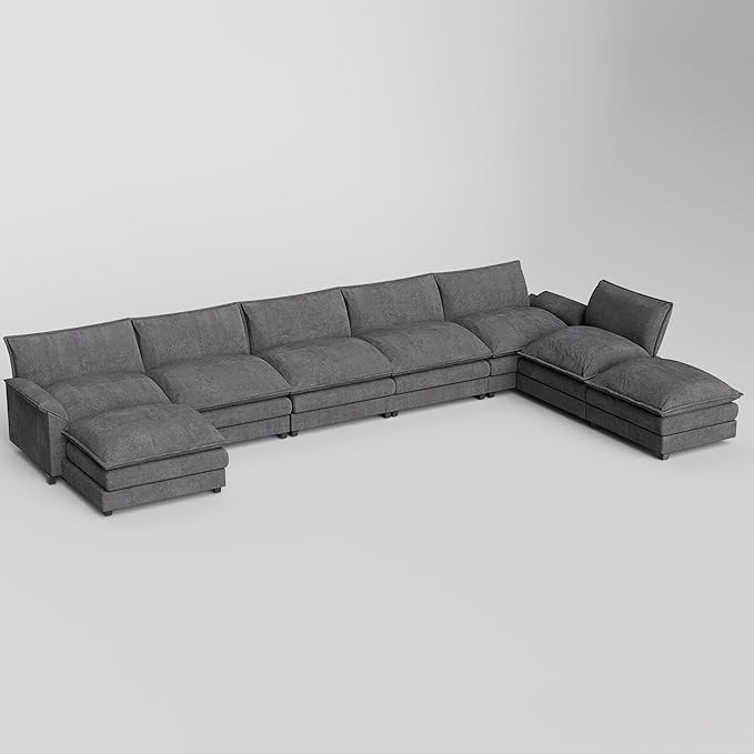 JUMMICO 198” Modular Oversized Sectional Sofa Couch Modern Wide Arm Deep Seat and Reversible Ottoman Sleeper Sofa Chenille Fabric for Living Room Apartment (Grey Oversized Sofa)