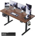 FEZIBO One-Piece Standing Desk Adjustable Height Stand up Home Office Desk 60x24 Inch Electric Standing Computer Desk with 4 Memory Presets Headphone Hook Black Walnut