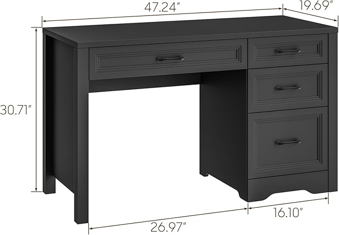 Vabches Farmhouse Executive Desk with Storage and Ample File Drawer Rustic Large Home Writing Desk for Bedroom Pure Black