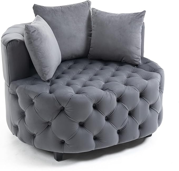 Armchair with 3 Pillows &amp Wood LegsOversized Upholstered Accent Chair for Living Room &amp Bedroom Barrel Chair Large Velvet Chair Sofa Lounge Chair Leisure Club
