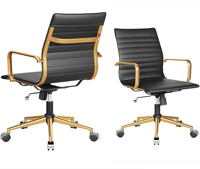 Ergonomic Desk Chair Computer Chairs with Armrests and Wheels Heavy Duty Wide Seat for Home Office Comfortable 22.83in Chair for Women and MenGold Black