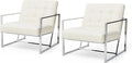 Glitzhome Mid Century Modern Accent Chairs Set of 2 Modern Living Room Chairs with Durable Metal FramePU Leather Cushioned Reading Armchairs for Living Room Bedroom Home Office Off White