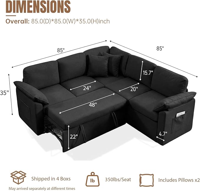 85 Modular Sectional Sofa with Pull Out Bed L Shaped Couch with Storage 5-Seater Sleeper Sofa Sectional Couches for Living Room Cloud Modular Couch with Removable Sofa Cover