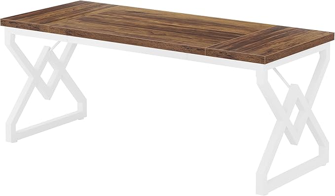 Tribesigns 63 Inch Executive Desk Large Office Desk with Metal Frame Ergonomic Writing Desk Computer Workstation Modern Wood Computer Desk for Home Office Easy Assembly (Brown+White)