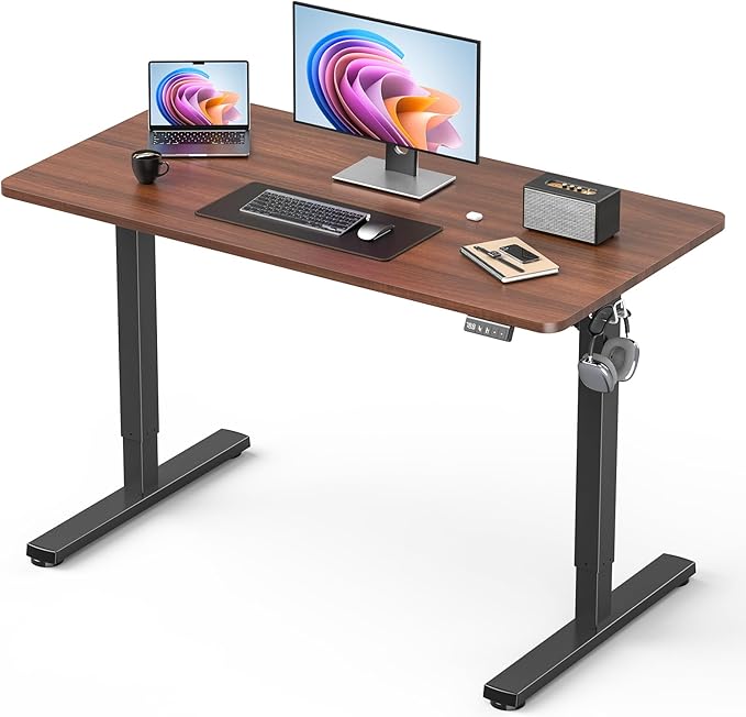 Standing Desk Small Height Adjustable Electric Stand up Desk 40 x 24 Sit Stand Computer Home Office Desk with Splice Board Black Frame/Walnut Top