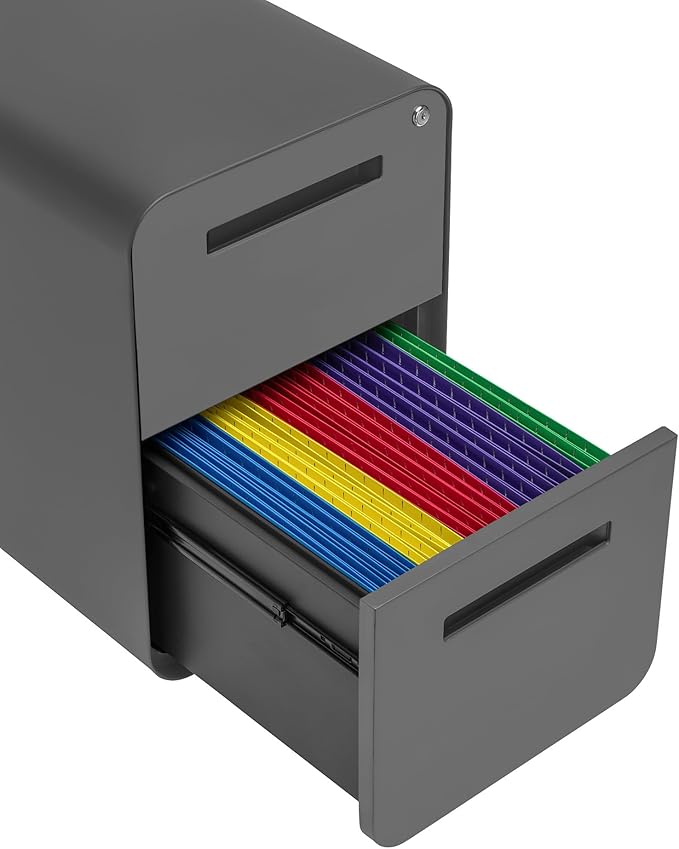 Laura Davidson Furniture Stockpile 2 Drawer Mobile File Cabinet with Lock - Under Desk Metal Filing Cabinet Legal/Letter File Folders Wheels and Stationary Feet Pre-Assembled Dark Grey