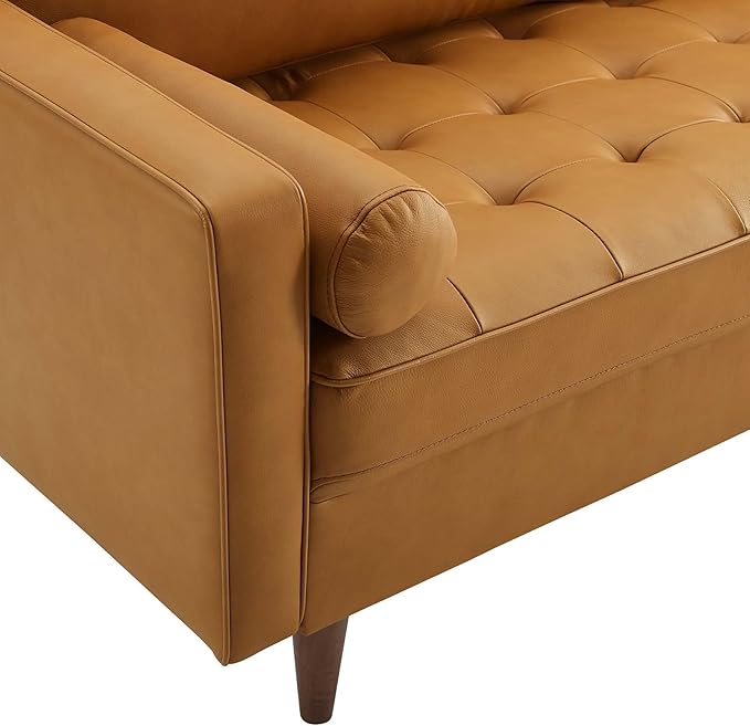 Modway Valour 73 Leather Tufted Sofa in Tan