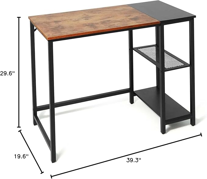 Fencer Wire 40 Inch Home Office Computer Desk with 2-Tier Storage Shelves Study Writing Desk Simple Industrial Modern PC Workstation with Splice Board Rustic Oak Wooden Table and Metal Frame