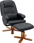 Recliner Chair with Ottoman Swivel Recliner Chair with Wood Base for Livingroom Bedroom Faux Leather BeigeBlack