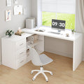 HSH White L Shaped Desk with Drawers Shelves Corner Home Office Desk L Shape with Storage Cabinet Large Wood Computer Desk for PC Executive Work Writing Study Modern Living Room Bedroom Table60 In