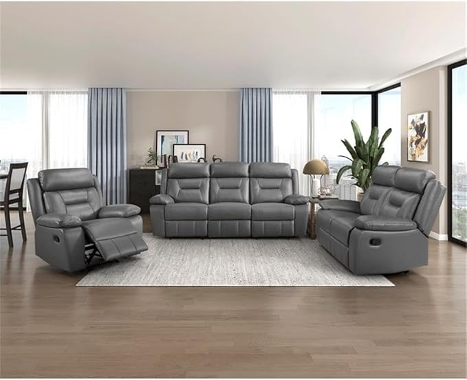 Lexicon Laconia Leather Double Reclining Sofa in Dark Gray