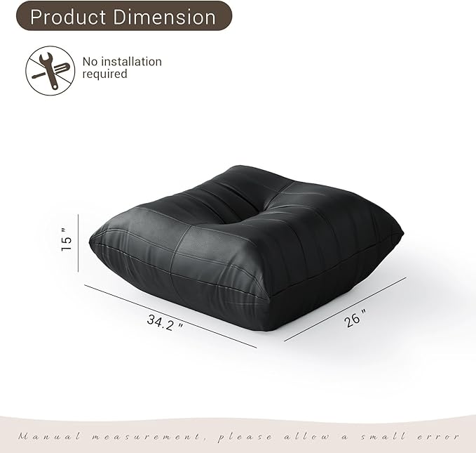 Lazy Floor SofaFireside ChairBig Bean Bag Ottoman with Memory Foam Filled for Living RoomBlack