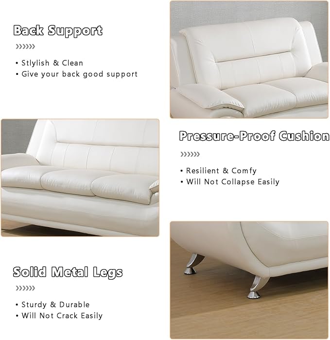 Leather 2 Piece Sofa Set Sectional Couch Modern Sofa for Living Room Bedroom - B-Creamy White