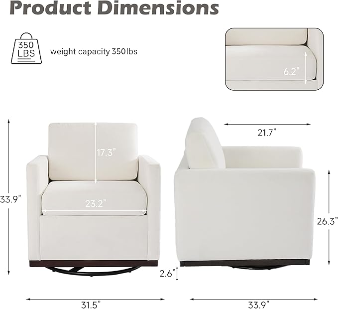 UIXE Swivel Accent Chair Chenille Upholstered Armchair Comfy Club Chair for Living Room Mid Century Modern Arm Chair Single Sofa Nook Bedroom Side Reading Seat - Beige