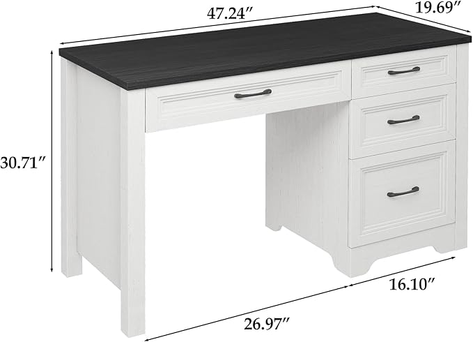 Farmhouse Executive Desk with Drawers Wood Computer Desk with Ample File Drawer Rustic Home Office Desk with Storage for Bedroom Living Room Black