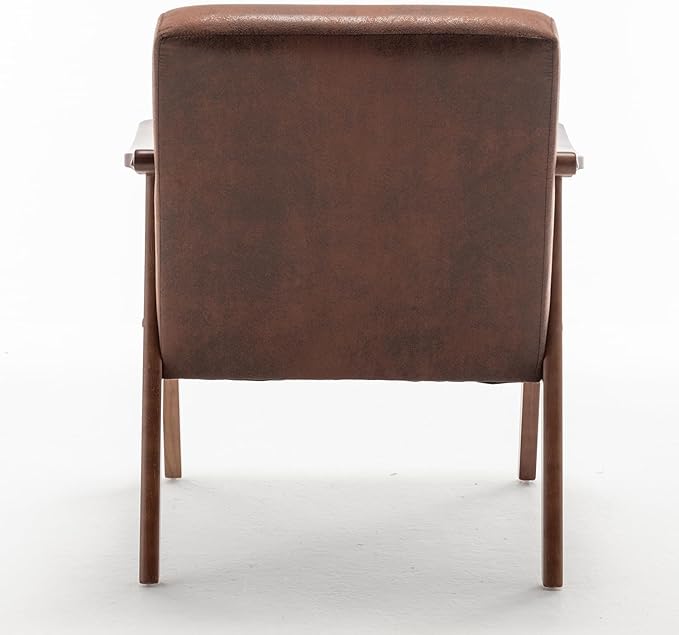 Mid Century Modern Accent Chair with Microfiber Upholstery and Solid Wood Frame Ideal for Living Room Bedroom Office Coffee Shops and Hotel Brown