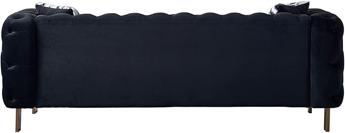 Chesterfield Modern Tufted Velvet Living Room Sofa with High Armrest and Metal Legs Decor 84.25''W 3 Seater Couch Couches Furniture for Bedroom Office (Black)