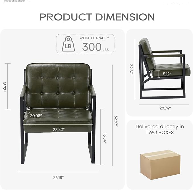 COLAMY Accent Chairs Set of 2 Modern Accent Arm Chairs for Living Room Comfy Leather Armchairs with Metal Legs for Reception Waiting Room Office Lobby Green