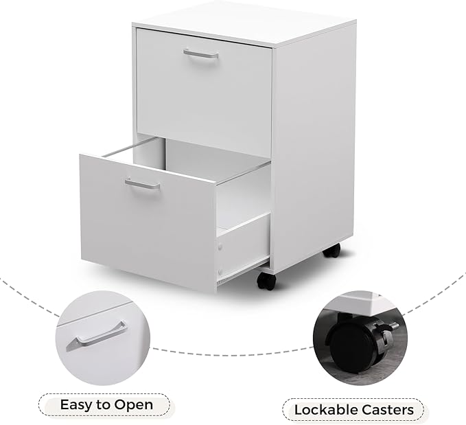 QDSSDECO 2 Drawer Mobile File Cabinet Rolling Vertical Filing Cabinet fits A4 Legal Paper and Letter Paper for Home Office White