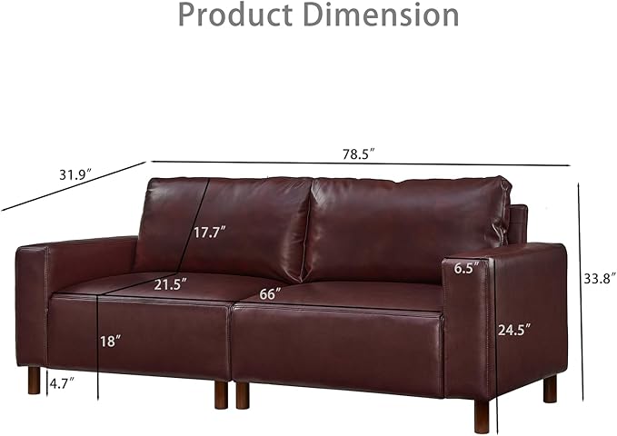 Mid-Century Modern Loveseat Sofa PU Leather 2-Seater Couch with Solid Wood Legs &amp Square Armrests Lounge Comfy Sofa Upholstered Cozy Couch for Living Room Apatment Bedroom(78.5W Burgundy)