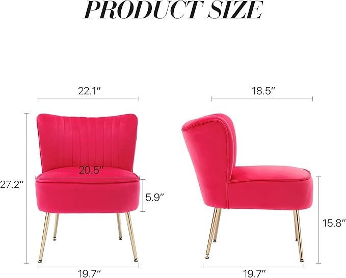 KCC Modern Velvet Upholstered Accent Chair Set of 4Mid Century Living Room Chairs with Golden LegsComfy Armless Chair Wingback Single Sofa Side Chair for BedroomHot Pink