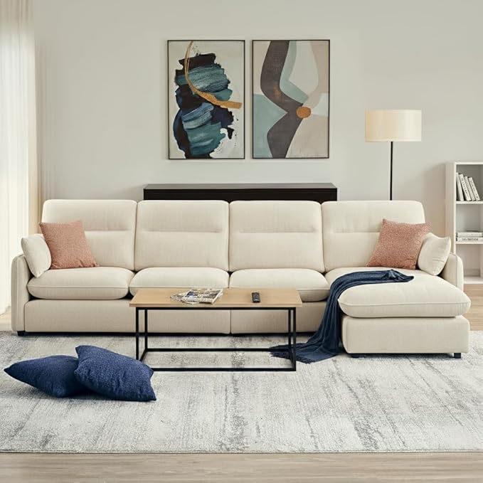 125 Inch Modular Couch Sectionals with Ottoman Big Comfy Cloud Couches L Shaped 4 Seat Modular Sectional Sofa Modern Cloud Sectional Couches for Living Room Deep Seat Sofa