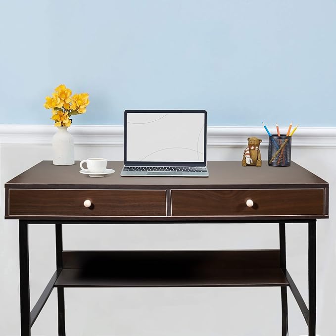 47 Writing Desk with Drawers – Wooden Computer Study Table for Home Office Brown Finish