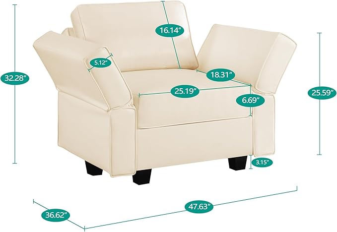 Naomi Home Sarah Modular Sectional Arm Accent Chair with Storage Seat Air Leather Armchair Single Sofa Club Chair Beige