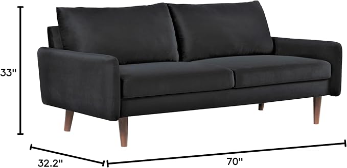 Kent Velvet Sofa for Modern Living Rooms and Compact Spaces Comfy 3 Seater Couch Studio Apartment Furniture with Sleek Design Black
