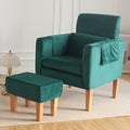 TAKUKA Modern Accent Chair with Ottoman SetComfy Velvet Fabric Armchair with Footrest Upholstered Chair with Side Pocket Soft Reading Lounge Chair for Living RoomBedroomOffice (Velvet Green)