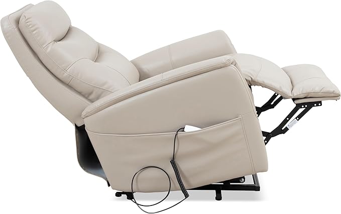 Parker Living Gemini - Softy Ivory Power Lift Recliner Chair with Articulating Headrest 90% Polyester 10% PU Upholstery Electric Recliner for Living Room Bedroom