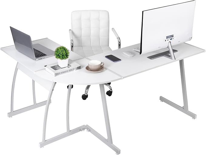L-Shaped Corner Computer Desk Modern Gaming PC Study Table Writing Workstation for Home Office White