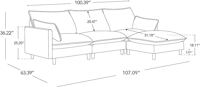 CHITA Modular Cloud Sectional Couch L-Shaped Oversized Cloud Couches for Living Room Mid Century Modern Sectional Sofa Comfy Chenille Sofas with Removable Cushions Green