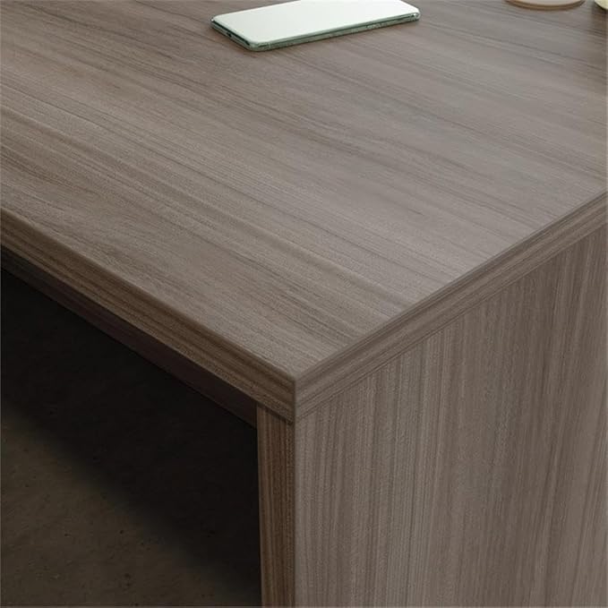Pemberly Row Engineered Wood Computer Desk Elm/Brown Finish 60 x 24 Durable 1 Thick Top Scratch Resistant Surface Cord Management Grommets Adjustable Levelers Professional Office Desk