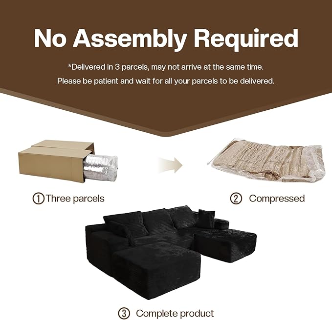 106'' Modular Sectional Sofa U Shaped Boneless Cloud Couch with Chaise and Ottoman 4-in-1 Flexible Combination Faux Rabbit Fur &amp Layered Cushion Deep Seat for Living Room No Assembly Black